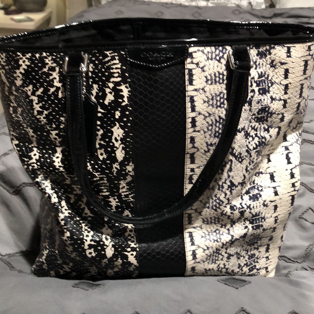 Black and white snake skin authentic coach purse